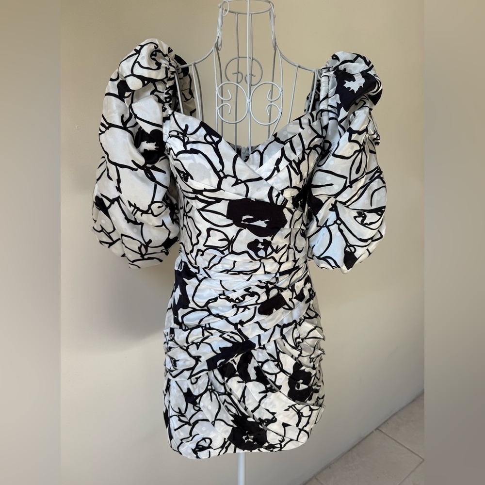 Ronny Kobo Dawson Silk-Blend Puff Sleeve Floral Mini Dress XS NWT off shoulder